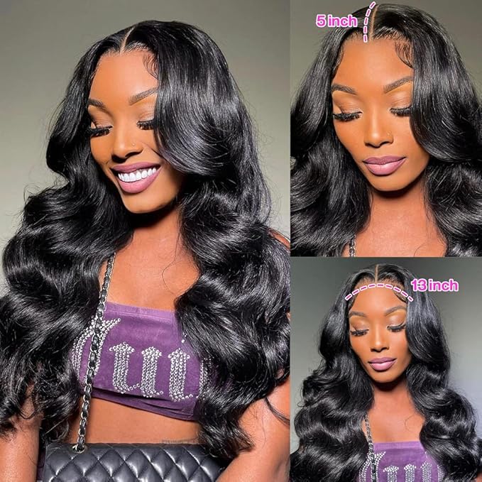13x5 HD Lace Front Wigs Human Hair Pre Plucked Small Knots 180 Density Body Wave Lace Frontal Wigs Human Hair for Women 30 inch Natural Black