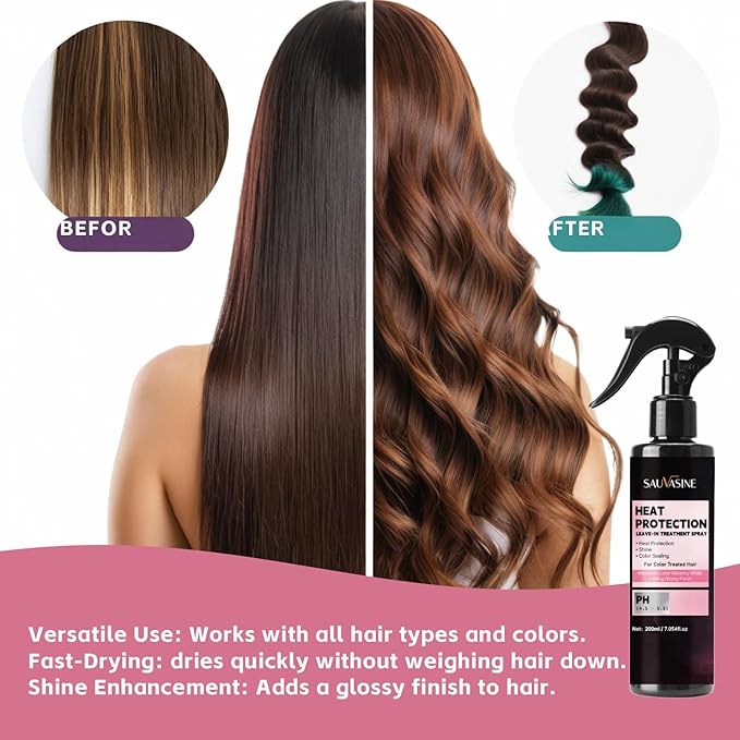 Lanthome Heat Protection Leave-In Treatment Spray Heat Protection 450°F Heat Protect Spray For Damage Repair & Protection from Heat Damage,Color Sealing for Color Treated Hair 200mL/7.054fl.Oz