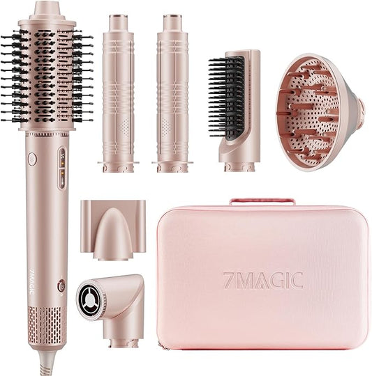 7MAGIC 7 in 1 Hair Styler & Hair Dryer Brush, 110,000 RPM High-Speed Blow Dryer with Negative Ions for Frizz-Free Styling Fast Drying Curling Volumizing Straightening, Hot Air Styler with Travel Case