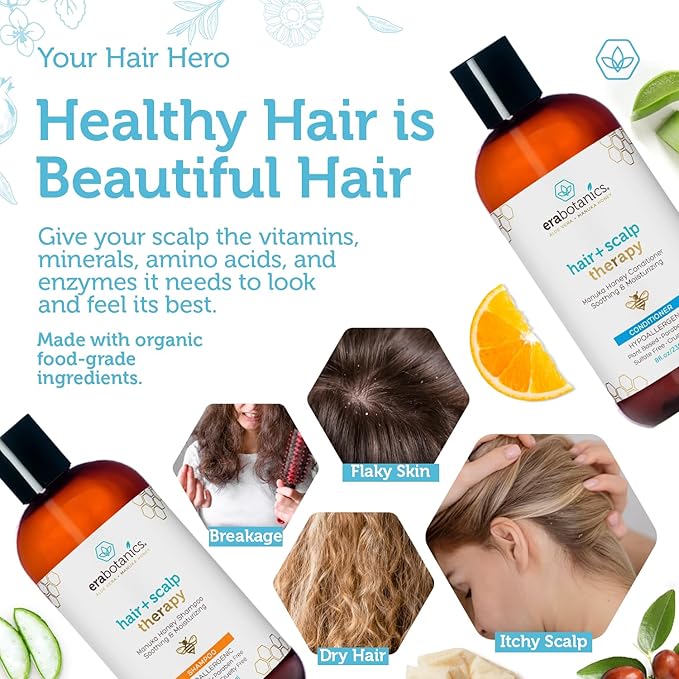 Era Organics Manuka Honey Dry Scalp Conditioner - Sulfate Free, Soothing and Moisturizing for Hair - Argan Oil for Women or Men
