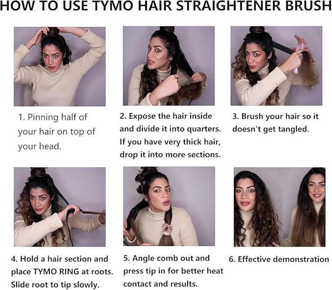 TYMO Ionic Hair Straightener Brush - One-Step Hair Straightener for Women, Straightening Brush with Negative Ions, 16 Temp Settings, LCD Display, Dual Voltage, Hot Comb Flat Iron for Frizz-Free Styles