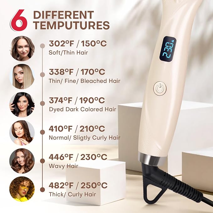 Hair Straightener Brush- Hair straighteners for Women, Ceramic Ionic Straightener Comb with Less Frizz | 20s Fast Heating | 2 in 1 Flat Iron Brush Dual Voltage Travel, Champagne
