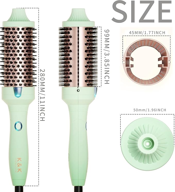 K&K Pro Thermal Brush Creates Blowout Look, 1 3/4 Inch Ionic Heated Round Comb Makes Hair Smoother, Dual Voltage, Thermal Round Brush Effortlessly Achieves Gorgeous Curls, 30S Fast Heating