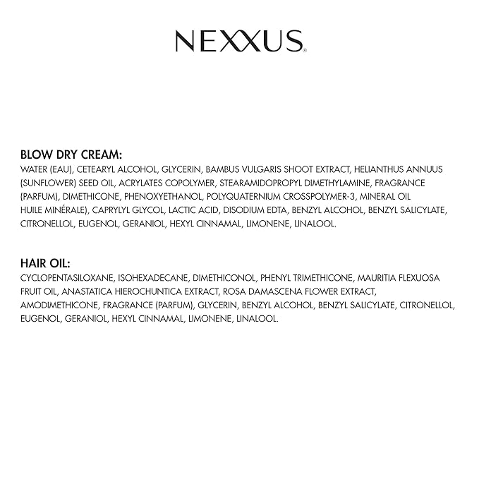 Nexxus Smooth Blow Dry Balm & Heat Protect Styling Cream 6 oz & Ultra Lightweight Hair Repair Oil 3.3 oz
