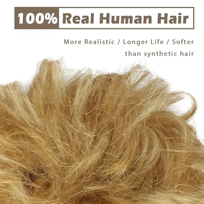 BARSDAR 100% Human Hair Bun Extension - Human Hair Messy Bun Hair Pieces Blonde Hair Bun Extensions for Women - Real Human Hair Bun Scrunchies Updo Chignons Daily - Caramel & Bleach Blonde