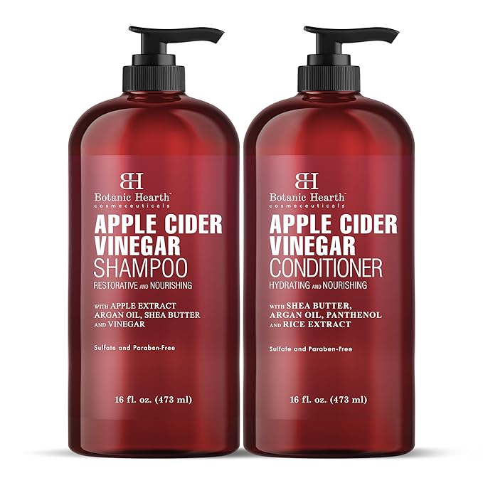 Botanic Hearth Apple Cider Vinegar Shampoo and Conditioner Set | Helps Dry Itchy Scalp, Dandruff, Frizz and Hair Loss | Color Safe, Sulfate Free Shampoo | All Hair Types, Men and Women, 16 fl oz each