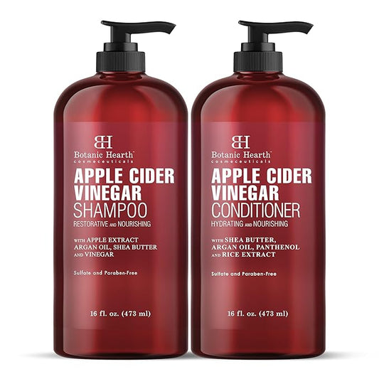 Botanic Hearth Apple Cider Vinegar Shampoo and Conditioner Set | Helps Dry Itchy Scalp, Dandruff, Frizz and Hair Loss | Color Safe, Sulfate Free Shampoo | All Hair Types, Men and Women, 16 fl oz each