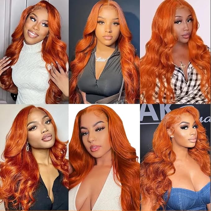 26 Inch Ginger Wig Human Hair Body Wave Ginger Orange 13X6 Lace Front Wigs Human Hair Pre Plucked 180 Density 350# Colored Glueless 13X6 HD Lace Frontal Wig Human Hair for Women