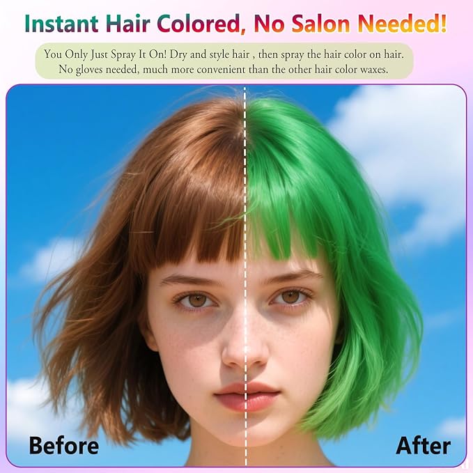 Green Hair Spray, Temporary Hair Color Spray for Kids and Women, Washable Hair Color Dye, Natural Hair Strong Style Coloring Gel Cream for Party,Hollowen,Cosplay, Festivals