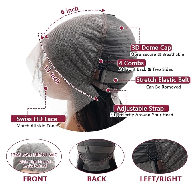 250 Density 13x6 Full Lace Frontal Wigs Human Hair Straight Lace Front Wigs 12A Brazilian Virgin Human Hair Wigs for Women Glueless Wigs Pre Plucked 22 Inch