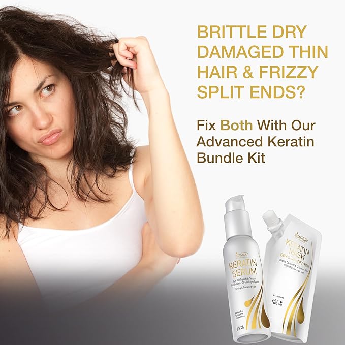 Vitamins Keratin Hair Serum and Mask Travel Kit - Weightless Heat Protectant Anti-Frizz , Deep Conditioner for Dry Damaged Hair - Pro Ultra Repair for Glossy Hair