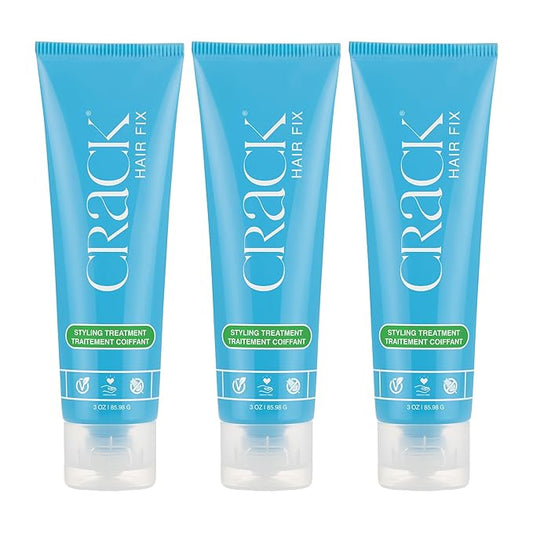 Crack HAIR FIX Styling Treatment - Multi-Tasking, Anti-Frizz, Leave-In Styling Cream with Protection from Humidity, Chlorine, Heat Treatments & Sun, 3 oz (Pack of 3)