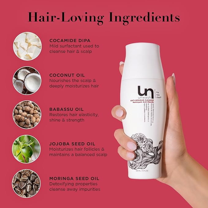 Unwash Anti Residue Hair Cleanser: Gentle pH Balanced Clarifying Shampoo, Removes Build-up, Moisture Balancing, Hair Detox