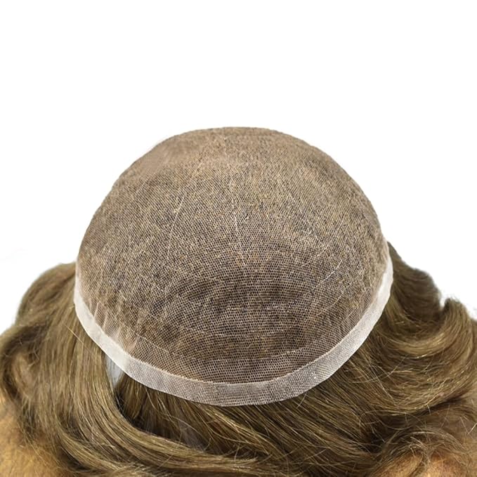 Toupee For Men Real Human Hair System For Men Full Swiss Lace Mens Toupee Lace Hair Piece For Men Hair System Bleached Knots 8x10-80% light density#520 5# MEDIUM LIGHT BROWN+20% GREY