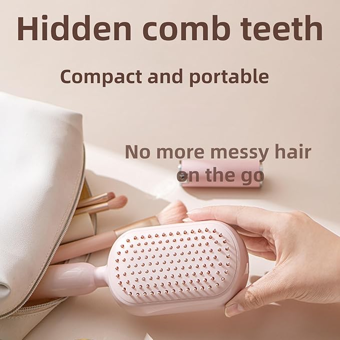 Retractable Cushion Massage Comb Brush, Self Cleaning Hair Brush For Women, One-pull Clean Anti Static Brushs (White)