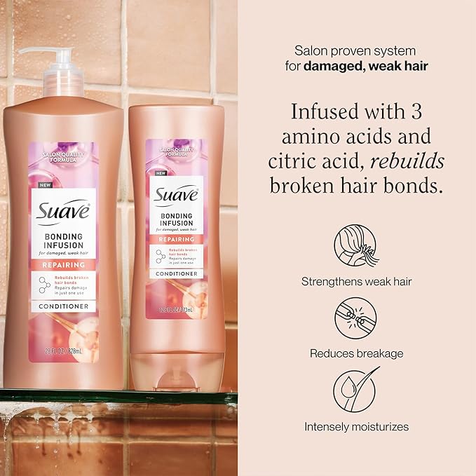 Suave Bonding Infusion Repairing Conditioner 2-Size Bundle, Intense Moisture Restores Shine & Resilience to Weak, Damaged Hair