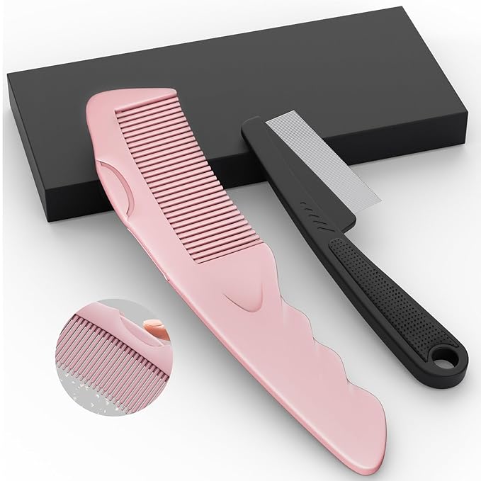 Dandruff Comb 2PC Upgraded Fine Tooth Scalp Detox Comb Lice for Women, Men & Kids Scalp Detoxing, Sweep & Massage Hair Brush Tool with Elegant Box for Hair Care (Pink)