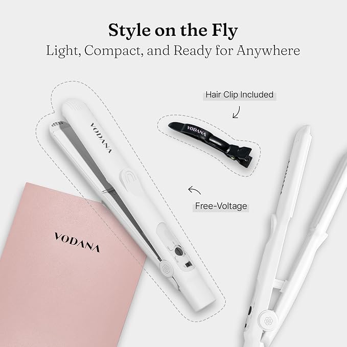 VODANA Professional Softbar Flat Iron - Ceramic Straightener with Patented Silicone Bar, Smooth & Quick Styling, Healthy Hair Solution, Dual Voltage for Worldwide Use (1 inch, White Gray)