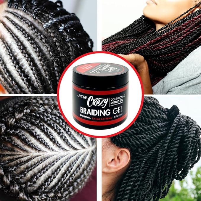 The MORE Crazy Conditioning Shining Braiding Gel, Extra Extreme Hold for All Hair Types, 10.1 Fl Oz, Clear Styling Gel, Nourishes Scalp, Hair Growth, Enriched with Argan Oil