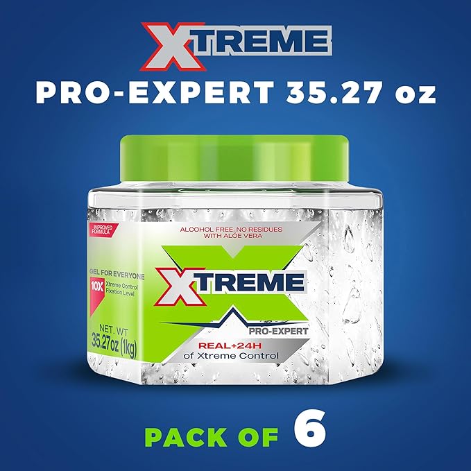 Xtreme Pro-Expert Clear Styling Hair Gel, Alcohol-Free 24-Hours Xtreme Control With Aloe Vera, 35.27 oz Jar (Pack of 6)