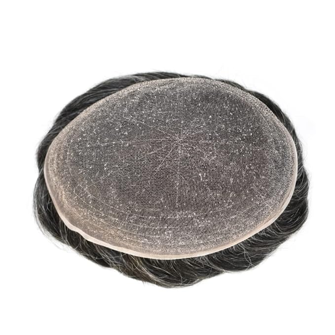 Toupee For Men Real Human Hair System Full Swiss Lace Mens Toupee Lace Hair Piece For Men Hair System Bleached Knots 8x10-80% light density#1B20 1B# OFF BLACK+20% GREY