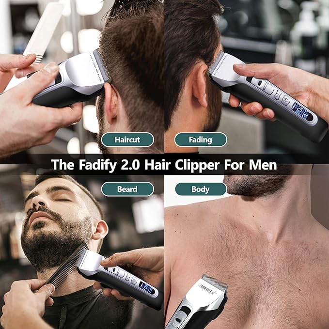 The Fadify 2.0 Cordless Hair Clippers for Men, 7000RPM Professional Barber Clippers Detachable Inclined Blade, Mens Hair Clippers Fading Culture Hair Trimmer Cutting Kit Rechargeable LCD Men Boy Gift