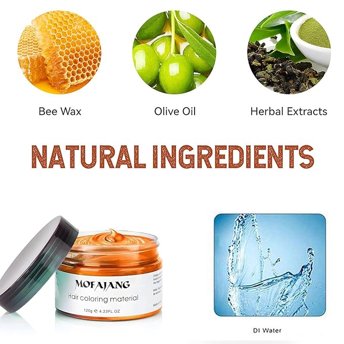 Temporary Hair Color Wax,Hair Spray Color, Hair Wax Color 4.23 oz, Easy Washout Temporary Hair Dye for Halloween,Cosplay, Party (Orange, 4.23)