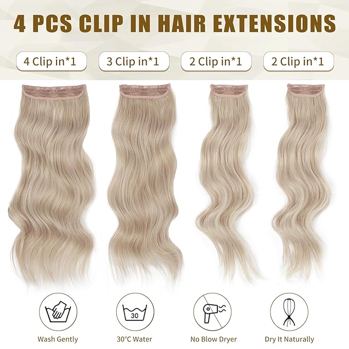 Vigorous Clip in Hair Extensions 20Inch Blonde Hair Extensions Clip Ins 4Pcs Long Wavy Soft Synthetic Hairpieces for Women