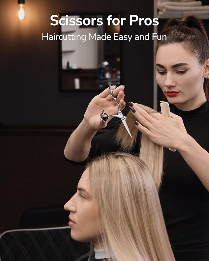 ULG Professional Hair Cutting Scissors 6.5 Inch – Japanese Stainless Steel Barber Shears for Salon & Home Haircut, Ergonomic Offset Handles with Silencer, Hand-Honed Sharp Blades, Silver