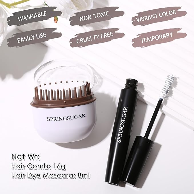 White Temporary Hair Chalk Color Comb + Washable Hair Mascara Dye for Girls Kids, Makeup Vibrant Dye Hair Colors for Halloween, Cosplay, Sporting Events, DIY Hair Parties Christmas