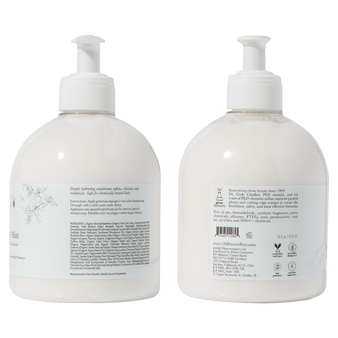 100% PURE Kelp & Mint Volumizing Conditioner Moisturizer & Deep Hydration - Botanical Body Boost for Dry, Damaged Thinning Hair, Promotes Healthy Growth for Women & Men - Sulfate Free - 16 Fl Oz