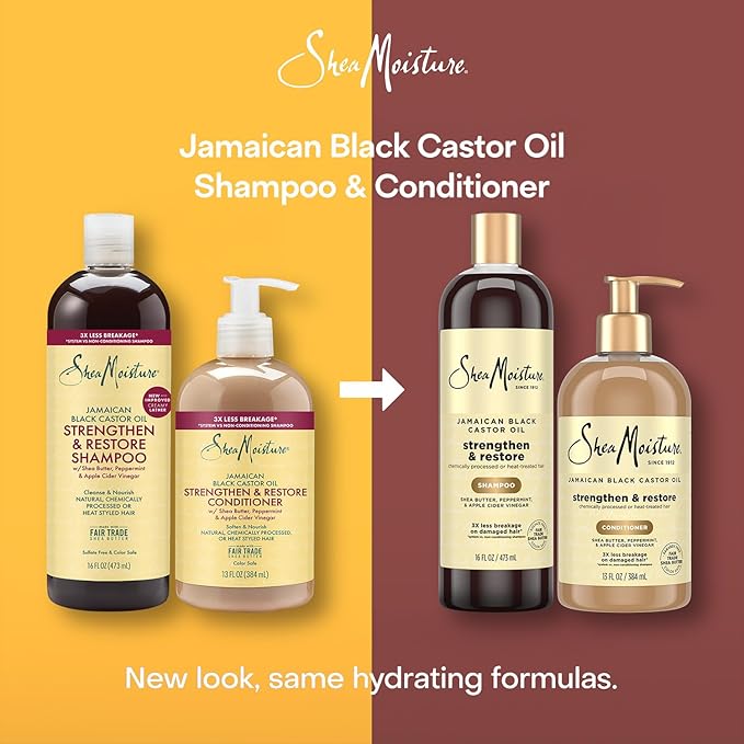 Shea Moisture Jamaican Black Castor Oil Clarifying Shampoo & Conditioner - Strengthen & Restore Sulfate-Free Shampoo & Conditioner Set with Shea Butter, ACV, and Peppermint Oil for Hair (2 Piece Set)
