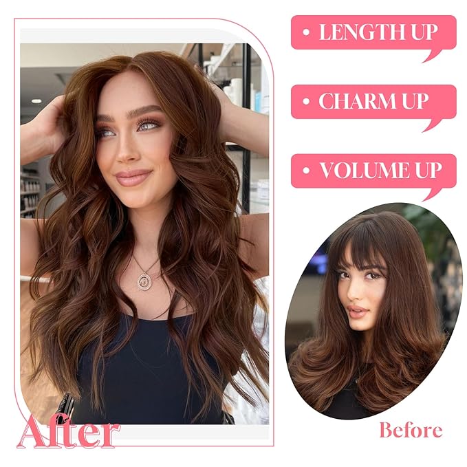 Vigorous Clip in Hair Extensions 4Pcs Mocha mix Brown Copper Long Wavy Hair Extensions Clip Ins 20Inch Soft and Natural Synthetic Hairpieces for Women