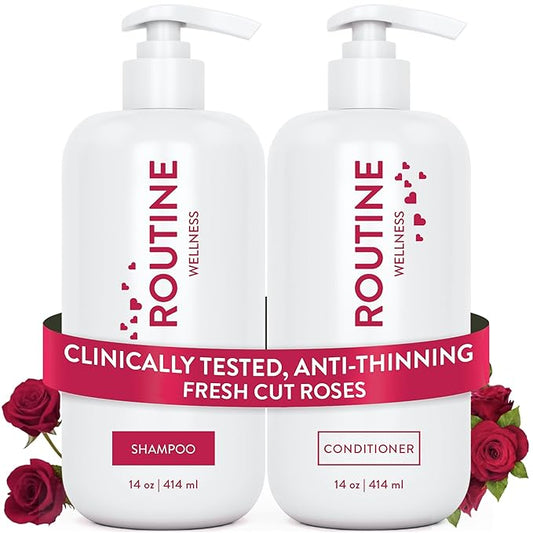 Routine Wellness Anti-Thinning Volumizing Shampoo and Conditioner Set for Thinning Hair & Hair Loss - Grow Your Confidence with Biotin & DHT Blockers - Fresh Cut Roses