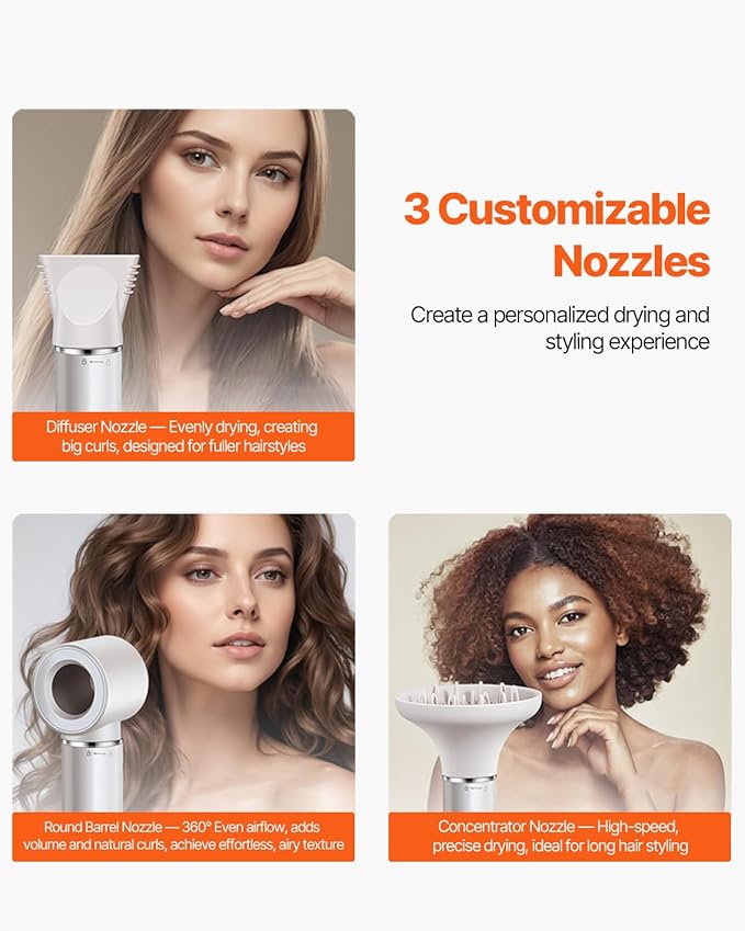 VEVOR Hair Styler Dryer Brush, 7-in-1 Professional Multi Styler with Brushless Motor, 2 Auto-Wrap Curler, 3 Brushes & 3 Nozzle, 110,000RPM High-Speed Hot Air Styler, 90° Folding Design for Fast Drying