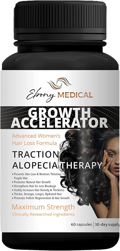 Ebony Medical Hair Regrowth Supplement for Women – Traction Alopecia & Thinning Hair Support – Follicle Repair, Stronger Hair Growth & Density – Keratin Boost, Natural Hair Vitamins – 30-Day Supply