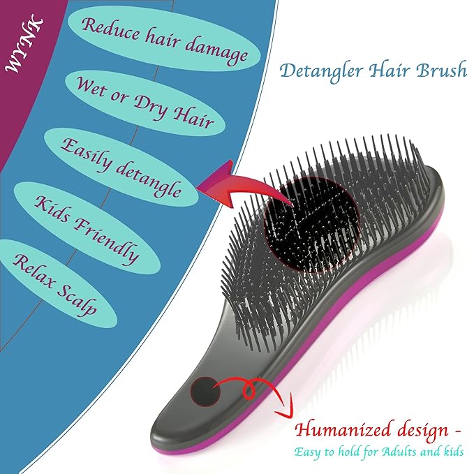 WYNK Hair Brush Detangler for Adults & Kids，Detangling Comb Hair Styling Tools & Appliances for Natural/Wavy/Curly/Coily/Wet/Dry/Oil/Thick/Straight/Long Hair(2Pack Blue Drops & Gradient Shell)