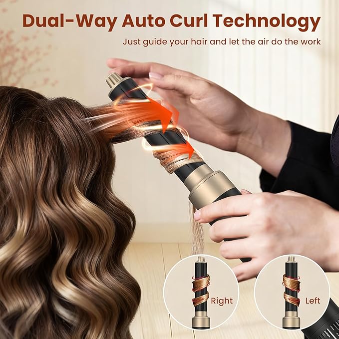 8 in 1 Hair Styler, Patented Design Professional Hot Air Styler High Speed 110000RPM Auto-Wraps Curler Detachable Powerful Blow Dryer Brush for Women Fast Drying, Volumizing, Smoothing