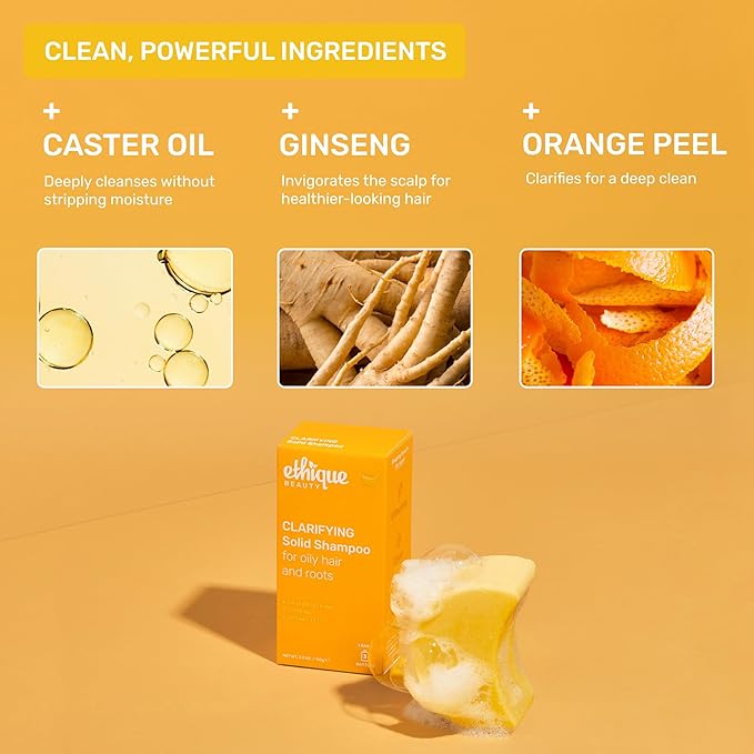 Ethique Beauty Mini Sampler Solid Shampoo & Conditioner Bar Set - Clarifying Shampoo for oily hair with Castor Oil