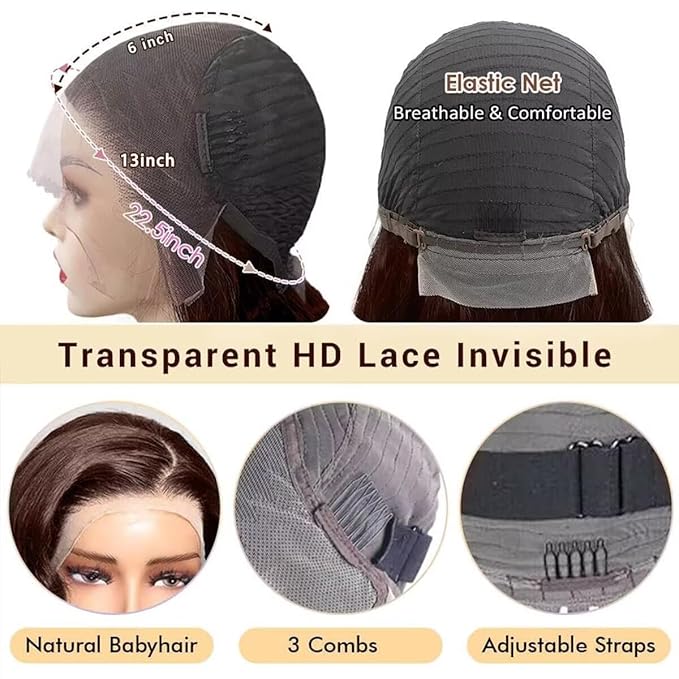 28 Inch Chocolate Brown Lace Front Wigs Human Hair 13x6 Straight Wigs 220 Density Brown hair 4# Brown Human Hair Wigs for Black Women