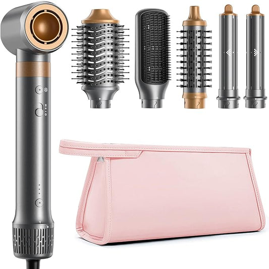 6 in 1 Hot Air Styler & Hair Styler- High-Speed Hair Dryer Brush, Fast Drying Blow Dryer Brush No Heat Damage Multi-Styler Auto Wrap Curlers for Volumizing Curl Straighten Frizz-Free with Travel Bag