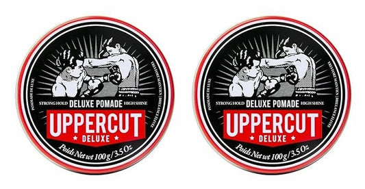 Uppercut Deluxe Pomade for Men, 3.5 oz/100g (2-PACK) – Strong Hold, High Shine Hair Pomade – Water-Based, Easy Washout – Classic Barber Styling for Slick Backs, Side Parts & Pompadours