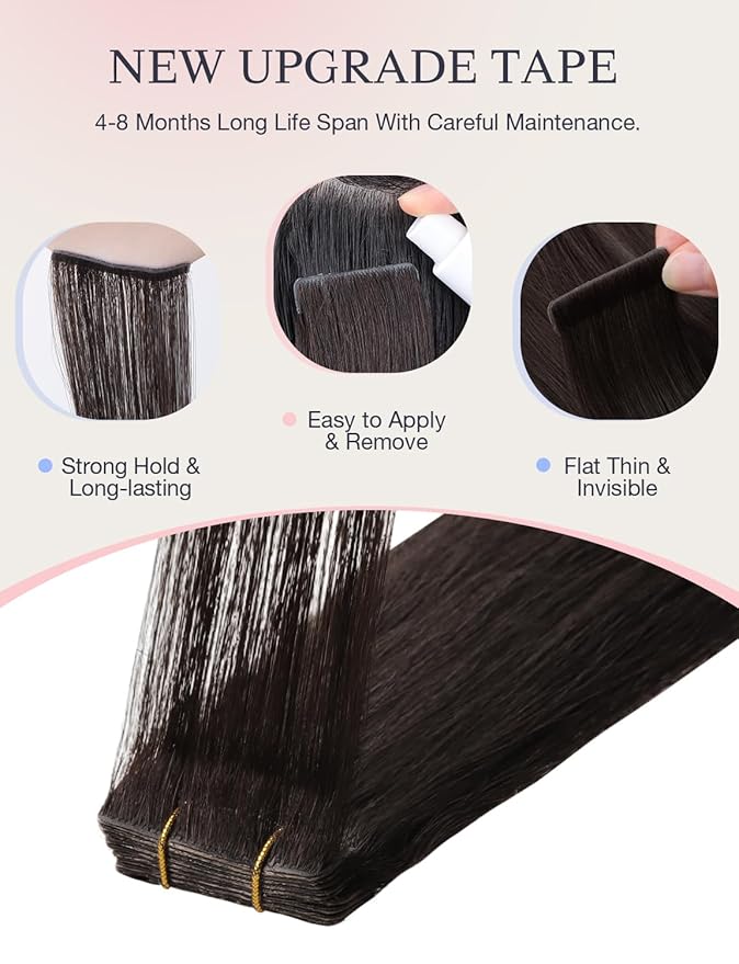 DOORES Seamless Tape in Hair Extensions Human Hair Invisi Edge, Dark Brown 10 Injection Tape-ins with 10 Injection Tape-ins 50g 24 Inch, Invisible Tape in Extensions Straight