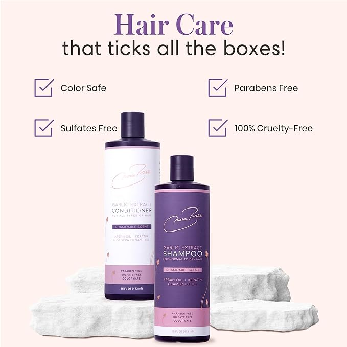 Nora Ross Garlic Extract Daily Shampoo and Conditioner Set with Chamomile Scent – Thickening Shampoo & Hydrating Conditioner Duo – Color Safe Formula for Women and Men with Normal to Dry Hair – 16oz