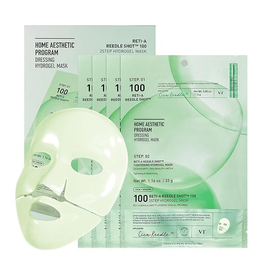 VT COSMETICS Reti-A Reedle Shot 100 2-Step Hydrogel Mask(34.5gx4ea), Intensive Tightening, Exosome Retinol, Overnight Melting Mask, Ideal for Retinol Beginners, Korean Facial Mask