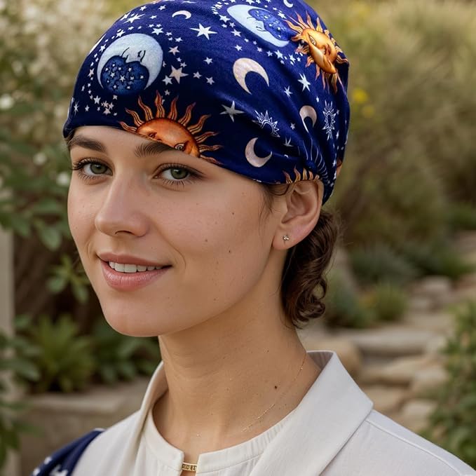 1 Pack Boho Headbands Stretch Paisley Print Bandana Headband Criss Cross Hair Bands Knotted Head Wrap Yoga Daily for Women and Girls (Blue Cosmic)