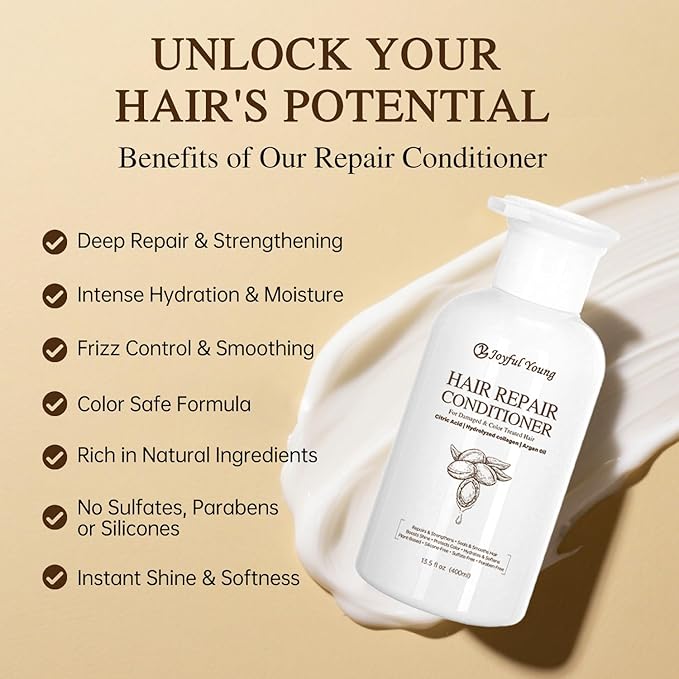 3-in-1 Natural Hair Dye Shampoo & Hair Repair Conditioner Bundle - Gray Coverage & Deep Moisture - Vegan, Sulfate-Free, Color-Safe - Argan Oil, Collagen - 2x400ml (CHAMPAGNE BLONDE)