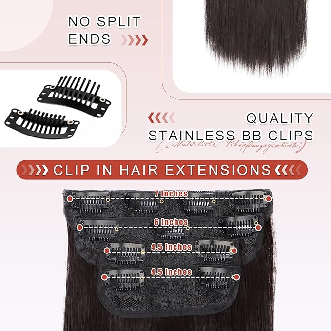 Vigorous Clip in Hair Extensions 22 Inch Dark Brown Hair Extension Clip Ins 4PCS Soft Synthetic Straight Hairpieces for Women