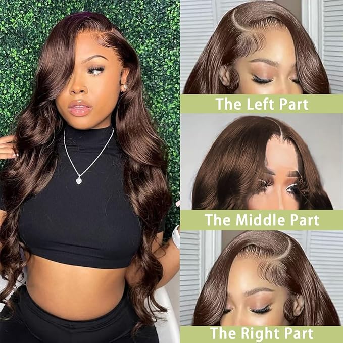 13x6 HD Lace Front twigs Human Hair Body Wave 200% Density Pre Plucked Brown Wigs Human hair Chocolate Brown Lace Front Wig 24inch for Women