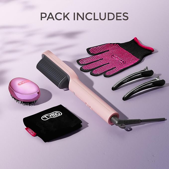 TYMO Ring Hair Straightener Brush – Hair Straightening Iron with Built-in Comb, 20s Fast Heating & 5 Temp Settings & Anti-Scald, Perfect for Professional Salon at Home, Sakura Pink